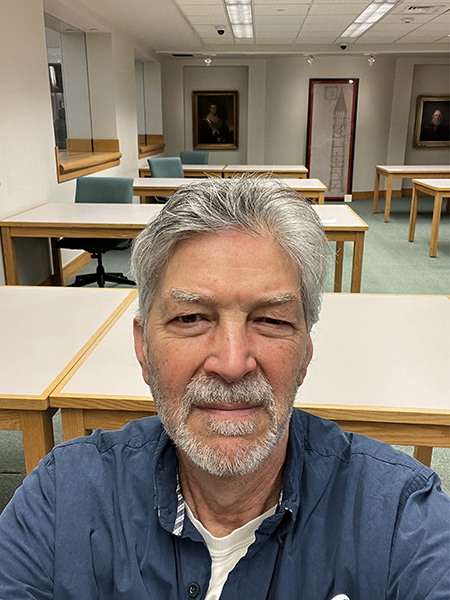 Selfie of Jonathan Ochshorn in rare and manuscript room, Kroch Library at Cornell